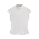 Zingj Trendy Women's Wear Spicy Girls' Solid Color Slim Semi-High Collar T-Shirt Elastic Tight High Waist Bottomed Shirt Outside The