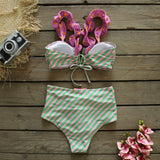 New Sexy Bikinis Women High Waist Swimsuit Push Up Swimwear Flower Print Ruffle Bikini Set Beach Wear Bathing
