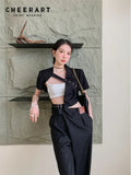 Designer Summer Cropped Blazer Women Black Short Sleeve Coats Jackets For Women 2022 High Fashion