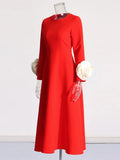 Elegant Style Style Slim Long Dress 2025 Summer New Design Sense Splicing Three-Dimensional Flowers Long Sleeve