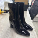 Leather Fabric Tips Thick And High Heel Zippered Knight Boots, High Fashion Women's Short