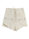 Sexy Denim Shorts Women Streetwear Gothic Jeans Mini High Waist Lace Up Casual Zipper Solid Goth Club Fashion 2022