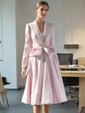 2025 New Pink Three-Dimensional Rose Two-Piece Set Of Waist Thin Suit + 100 Folds Medium And Long Skirt