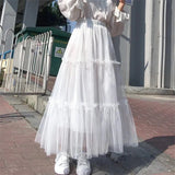 Long Gray Pleated Tutu Skirts 2021 Summer Vintage Women Elastic High Waist Mesh Midi Tulle Skirts Female Jupe Longue