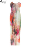 Tie Dye Tulle Long Dress Women Summer Slip Bodycon Dress 2023 Backless Sexy Summer Dresses Midi Evening Party