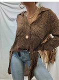 Queens Women Leopard Print Blouse Shirt Ladies Long Sleeves Double Pockets Rayon Cotton Boho Blusas