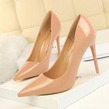 Zingj Fashion Simple Thin Heel Ultra High Heel Lacquer Leather Shallow Mouth Pointed Sexy Nightclub Show Thin Women's Single