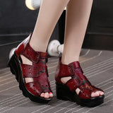 2021 Ethnic Style Genuine Leather Women Shoes Sandals Wedges Sandals Handmade Genuine Leather Women