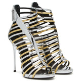 New Roman Shoes Original Single High-Heeled Women's Sandals Gold And Silver Ribbons Wrapped With Open