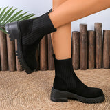 The Autumn Of 2025, The New Knitted Spliced Fashion Boots Thick Bottom And Sleeve Short Boots Korean Version Of Breathable Socks Boots
