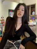 Harajuku Shirt Skinny T-shirt Women Long Sleeve Knitted Tee Tops Korean Style Streetwear Grunge Aesthetic Tops