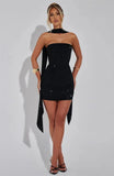 Sequin Tube Bodycon Mini Dress With Sparkle Scarf Collar- Outfit
