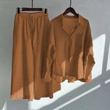Piece Women's 2022 Cotton Linen Set Retro Oversized Shirt High Waist Wide Leg Pants Set Women Women's Sweatshirt Set