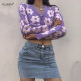 Cardigans Vintage Floral Embroidery Autumn Winter Cardigan Office Lady Long Sleeve V Neck Single Breasted Women