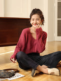2022 Autumn Women's Mohair Pullover Sweater French V-neck Loose Female Casual Solid Knitted Top Office Lady