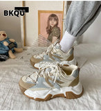New Spring Women Casual Sneakers Woman Fashion Platform Flats Lace Up Outdoor Walking Shoes Black Zapatillas