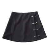 E-girl Style Women's Mini Skirts with Clip Low Waist Slit A-Line Black Short Skirts Casual Female Bottoms Summer