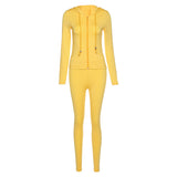 Women 2 Piece Set Fitness Plain Color Zipper Up Hoodies Skinny Leggings Sporty Sweatpants Matching Outfits