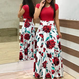 Summer New Summer Bohemia Flower Print O Neck Short Sleeve Women's Maxi Dress Fashion Patchwork Ladies Long Dress