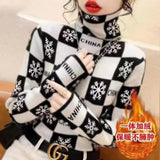 New Harajuku Elegant Fashion Long Sleeved T-shirts Thicken Warm Plus Velvet Turtleneck Soft Tops Women Printed Tees