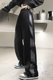 Harajuku Retro High Waist Black Sweatpants Women Fashion Loose Striped Streetwear Casual Trousers Korean All Match