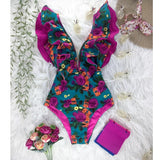 Sexy One Piece Swimsuit Women Swimwear Floral Print Bodysuit Summer Beach Bathing Suit Monokini Swimsuit