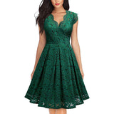 Women Party Dress Vintage V Neck Sleeveless Dress Lace Elegant Ladies Dresses with High Quality Lace (Size S on
