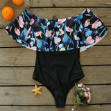 Sexy Ruffle Women Swimwear One Piece Floral Print Swimsuit Push Up Monokini Bodysuit Print Swim Suit Bathing Suit