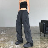design sense overalls casual pants wide-legged women's high street ins American hip-hop loose mopping casual pants
