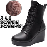 Head 12Cm High Slope And Waterproof Table Mid-Sleevel Boots With Side Zipper Women's Boots Pine Cake Plus Velvet Winter Warm Leather
