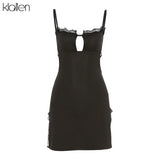 Fashion Sexy Hollow Out Halter Black Lace Up Slim Mini Dress Women Summer New Casual Club Street Beach Bodycon