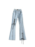Jeans Hight Waist Strappy Cross Jeans Women 2023 Fashion Denim Pants Bottom Harajuku Streetwear Boyfriend Style