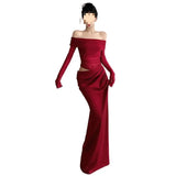 French Name Faelin Spliced A Word Shoulder Dress Woman Folded Air
