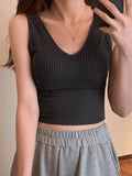 Rib V Neck Cropped Tank Top- Outfit