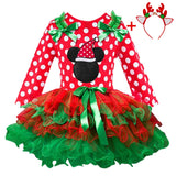 Dot Baby Girl Christmas Santa Dress Cartoon Snowman Print Tutu Red Long Sleeves Toddler Xmas Party Dress New Year