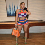 Women 2 Piece Set Plaid Sleeveless Crop Vest Skinny Push Up Shorts Matching Set 2022 Autumn High Street Night