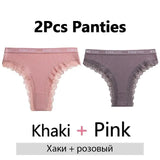 2PCS/Set Women's Panties Cotton Lace Panties And Thongs Comfortable Lingerie Low Waisted Underpants Female Lingerie
