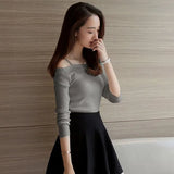 2021 Off Shoulder Sexy Women Long Sleeve Knitted Sweater Solid Skinny Slim Sweater Women Spring And Winter
