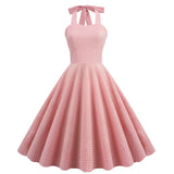 60s A Line Retro Vintage Rockabilly Dresses Classic Halter High Waist Midi Summer Dress Casual Holiday Vestidos