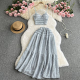Zingj Reduction Suit Female Summer Outfit 2023 New Sling Jacket Short Style Versatile Big Swing Skirt Sweet Two Sets Of