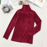 Spring Women Turtleneck T Shirt Tees Warm Thick Velvet T-Shirts Female Bottoming Long Sleeve Shirt