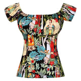 Short Sleeve Retro Vintage Women Blouse Strawberry Printed Sexy Slash Neck Cotton Office Chic 2022 Shirts for