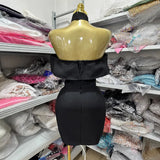 New Bandage Dress Fashion Collared Shoulder V-Neck Big White Flower Tight-Nuff
