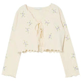 Women Korean Fashion Tops Flower Print Knitted Cardigan Suit Sweet Embroidery Vintage Sweater Beach Long Sleeve