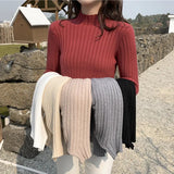 Sweater Women's Fashion Autumn Slim-fit Turtleneck Sweater Soft Solid Slim Pullovers Female All-match Knitted