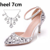 Tuxedo Diamond Wedding Shoes 9 Fine Heel Pointed Sandals Luxury Water Drill Wedding Shoes