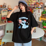 Women Oversized T Shirt Retro Trend Round Neck T-shirt Women Dinosaur Pure Cotton Loose Wild Short-sleeved Men