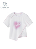 T-shirt 2022 Summer Y2k Streetwear Letter Printed Female T Shirt Kawaii Irregular O-Neck Short Sleeve Loose Plus Size
