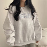Solid Color Embroidered Logo Pullover SweatshirtOutfit