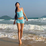 2025 Women's New Hanging Neck Repair Vest Low-Rise Ass Tight Shorts